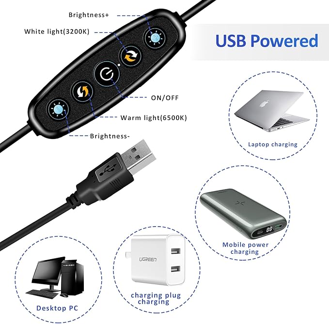 Cyezcor Video Conference Lighting Kit， Clip on Light Reading Lights， Ring Light, 360 ° Flexible Gooseneck Bed Night Light ，Computer Laptop Video Conferencing