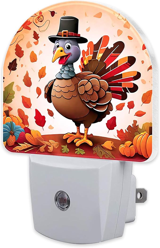 sndheke Cute Cartoon Turkey Night Light for Kids,Thanksgiving Day Fall Autumn Night Light Plug in with Dusk to Dawn Sensor,0.5w Energy Saving Nightlight for Hallway Stairway Kitchen Bedroom