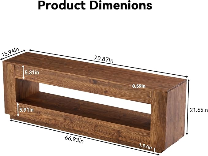 LITTLE TREE 70.86-in Extra Long Solid Wood TV Stand for 55/65/75/80 inch TV, 2-Tier Entertainment Center, Media Console Table with Storage Shelf, TV Stands for Living Room, Bedroom, Chestnut