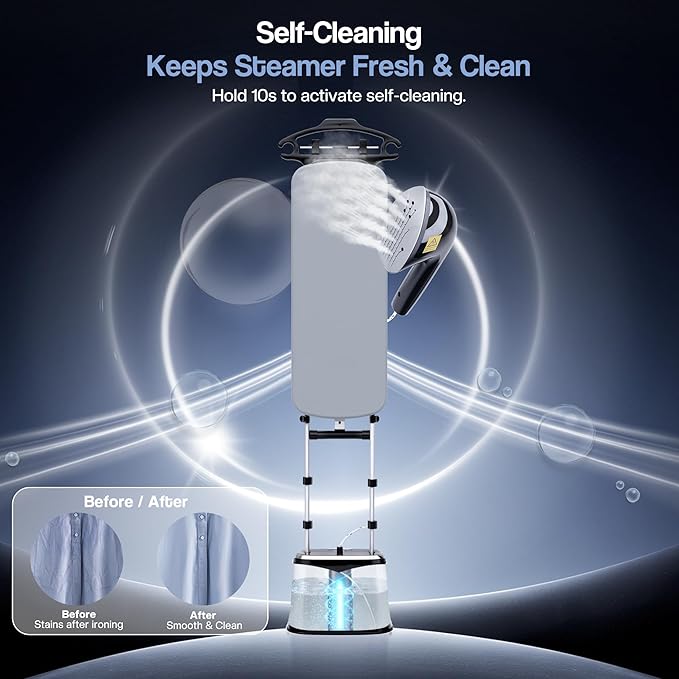 Cobuy Standing Garment Steamer with Dry Ironing, 2000W Powerful Steamer for Clothes with with Flat & Slant & Hanging Iron Options,3 Steam Modes, 25s Fast Heat-Up, Self-Cleaning, 2.2L Water Tank