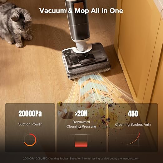 roborock F25 GT Set Wet Dry Vacuum Mop, Wet Dry Vacuum Cleaner Cordless, 20000Pa Floor Cleaner Machine for Tile Hard Floor, 194°F Self Cleaning Mop Combo with 180° Lie-Flat, 2 Extra Roller Brush