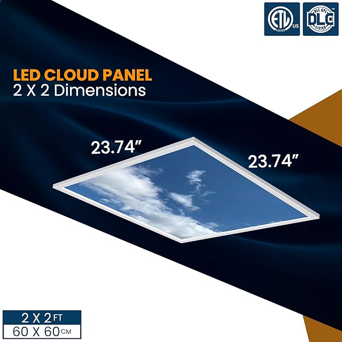 4 Pack 2x4 LED Flat Panel Light Drop Ceiling Fixture with Cloud Design, 7000LM Tunable 20W-40W, 3000K-6500K 0-10V Dimmable Skylight Recessed Fixture for Office Shop, ETL & DLC 24x24 Inch LED Panel