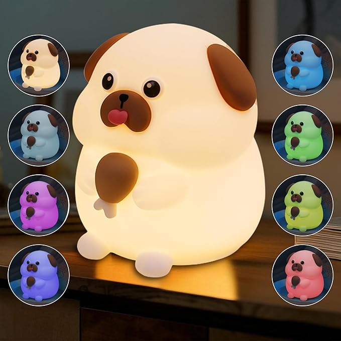 FAMIDUO Greedy Dog Night Light for Kids, 3 Levels Dimmable Doggy Nursery Nightlight with Touch Color Change, Squishy Silicone Rechargeable Bedside Lamp for Children/Pregnant Mom/Elderly, Room Decor