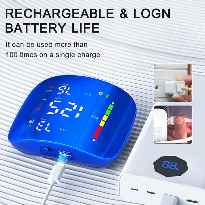 Wrist Blood Pressure Monitor, Rechargeable Blood Pressure Cuff with Large LED Screen - 2 * 99 Sets of Memory, One-Button Turn On/Off Voice & Switch User