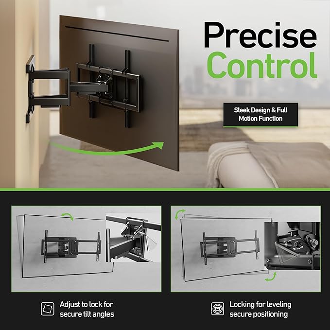 Heavy Duty Dual Arm Articulating TV Wall Mount Bracket for Hisense U76 QLED 100U76N 100 Inch TV - Tilt & Swivel with Reduced Glare