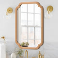 Wood Mirror for Bathroom, 20" x 30" Rectangular Wall Mirror for Bathroom Vanity with Wooden Frame Farmhouse Rounded Corner Wall Mirror Decor (Horizontal/Vertical)