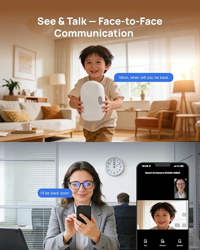 Indoor Security Camera with 4" Screen, 4MP Baby/Elderly Monitor with AI Conversation & Two-Way Video, Baby Crying, Human and Pet Detection, 355°Pan, 5G/2.4G WiFi, Motion Tracking, Smart Home Camera