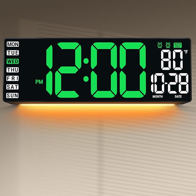 16.5" Large Digital Wall Clock: Wall Mount Decor Clock Large Display for Classroom Dorm Office Game Living Room, House Warming Gifts New Home, Christmas Birthday Gift for Mom Dad Seniors Teen Green