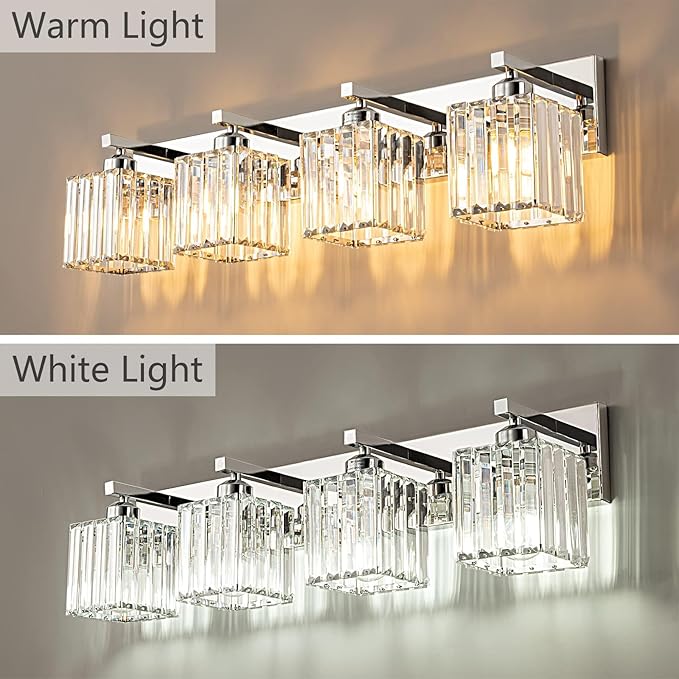 FDPBY Modern 4-Light Chrome Crystal Bathroom Vanity Light Fixtures