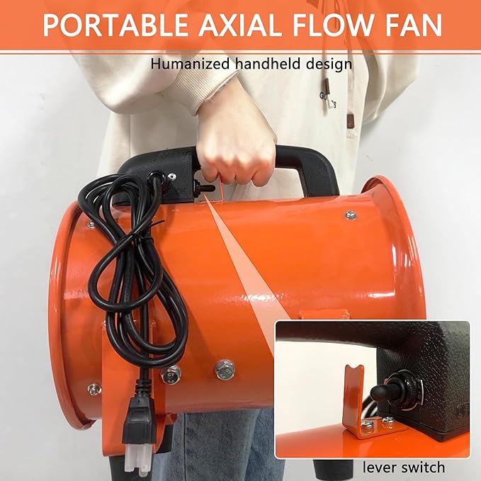 FICBXRA Utility Blower Fan 10 Inch Portable Axial Exhaust Fan 350W/2.6A 1600CFM High Velocity Ventilator with 32FT Duct Hose for Exhausting & Ventilating at Home and Job Site