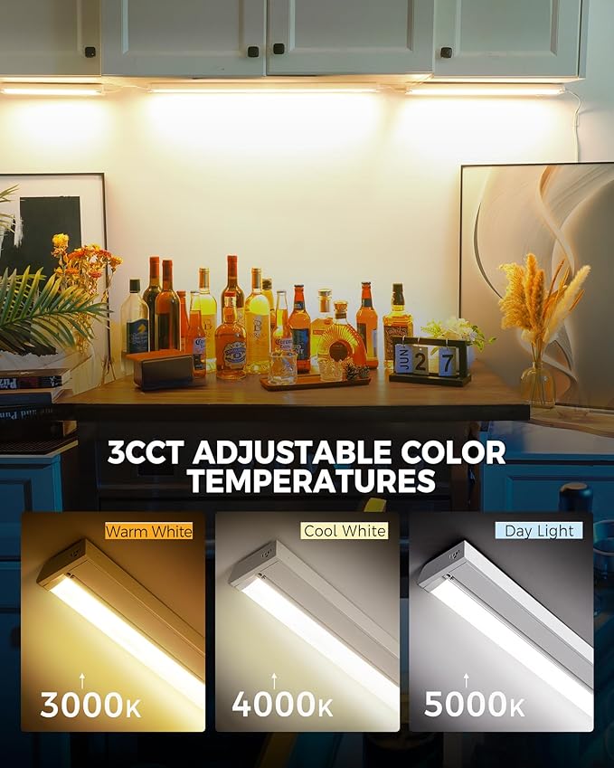 18" Hardwired Under Cabinet Lighting for Kitchen, 12W 1000LM, 3CCT Plug-in Under Counter Lights Fixtures, Dimmable, Connect Up to 15 Units, 45° Rotatable Design, YT-4208-16