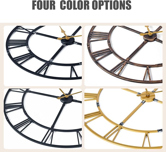 Ohweog Large Wall Clock for Living Room Decor – 40 Inch Silent Non-Ticking Modern Farmhouse Wall Clock, Oversized Decorative Metal Roman Numeral Clock, Bronze