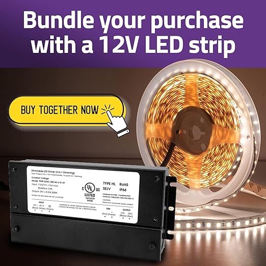 HitLights 300W Dimmable LED Driver, Electronic Transformer, 120V AC to 12V DC Power Supply for LED Strip Light, IP66 Rated, Dimming with TRIAC, 0-10V, 1-10V, Potentiometer, 10V PWM, UL Listed, Class 2