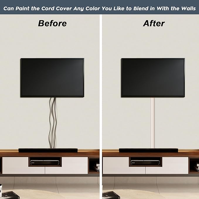 YCLYC 62.8in Cable Cover Wall, Beige Wire Cover for Wall, Paintable Cord Cover Wall Kit, Cord Hiders for TV on Wall, Hide Cords Wall Mounted TV - Cord Concealer Cable Channel 4xL15.7in W0.98in H0.5in
