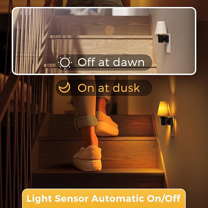 L LOHAS LED Night Lights Plug into Wall, Linen Fabric Round Platform Decor Night Light, Dusk to Dawn Sensor Vintage Nightlight, Amber Warm 0-100LM Dimmable, for Bedroom Living Room Hallway