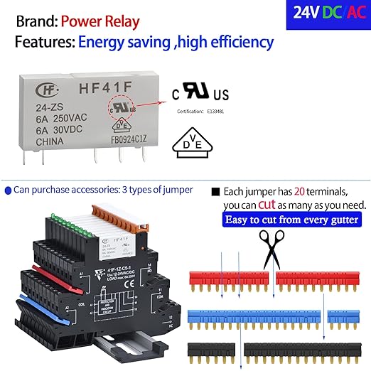 10Pcs Miniature Relay 24V DC, 24V AC 6Amp SPDT with LED Indicator with Socket 41F-1Z-C5K with Din Rail Silm Signal Relay for PLC