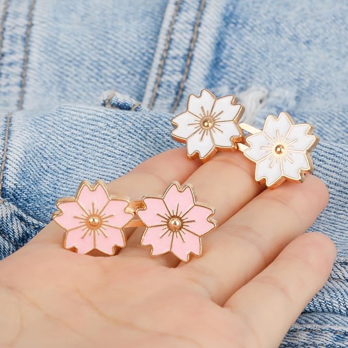 TOOVREN Pant Waist Tightener - Jean Button Tightener, No Sew & No Tools, Adjustable Instant Button Pins 4 Sets, Cherry Blossoms