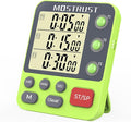 MOSTRUST Digital Dual Kitchen Timer, 3 Channels Countdown Triple Timer for Cooking, Magnetic Memory-Preset Large-Display Adjustable Alarm Volume, Multi Times Management, 3A Battery Included, Green