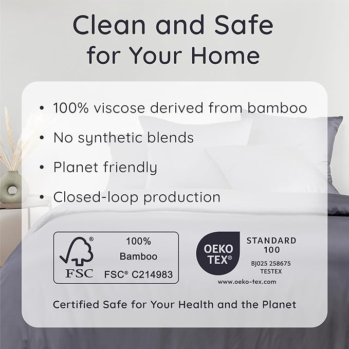 Bambaw 100% Viscose Derived from Bamboo Sheet Set Full Size – 4pcs Cooling Sheets for Hot Sleepers, with Elastic Corner Straps, Soft Bedding Set, Luxury Sheets Full Size (Charcoal)