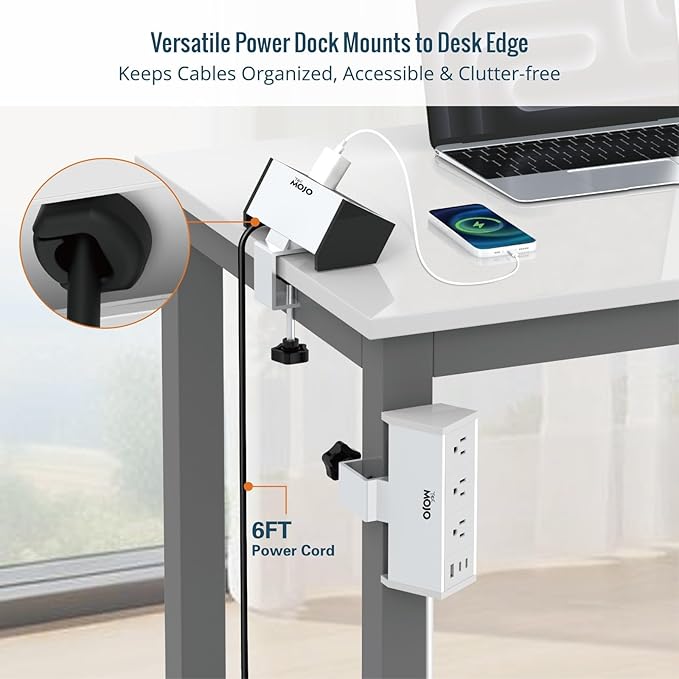 Tecmojo Desk Clamp Power Strip 3 Outlet with 1 USB A and 2 USB C Ports, 6 ft Cord, Desk Outlet Station Fit 1.6" Tabletop Edge,ETL Listed,White