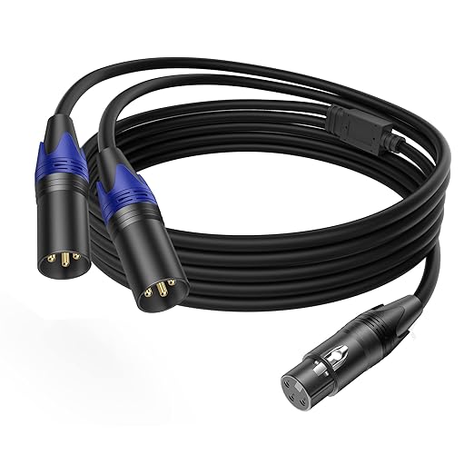 LanSenSu XLR Splitter Cable, 1 Female to 2 Male Patch Y Cable Balanced Microphone Splitter Cord Audio Adaptor 6.6ft (1Pack)