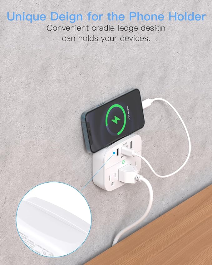 1 Pack Multi Plug Wall Outlet Splitter with USB, Non Surge Protector for Cruise Ship, Cruise Outlet with 3 Wall Outlets 4 USB Wall Charger(2 USB C), Small Travel Plug Adapter for Cruise,Travel,White