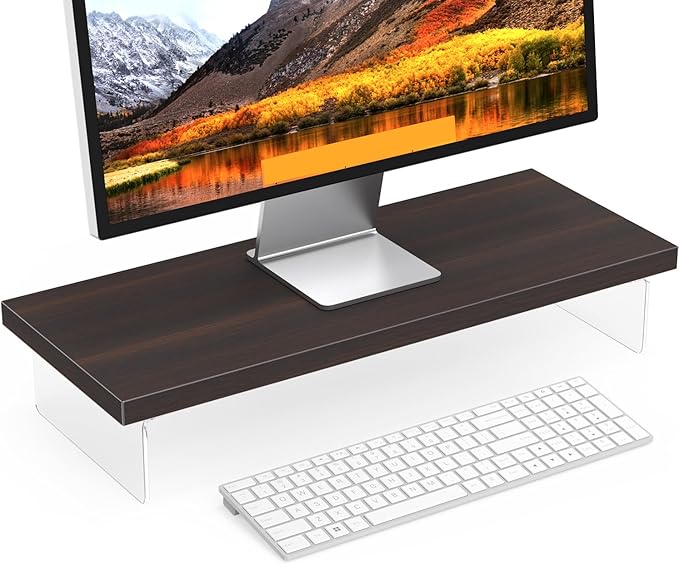 SSWOOD Monitor Stand Riser, Wood & Acrylic Computer Monitor Stand Desk Desktop Organizer Table For Home, Office Workspace, Laptop Riser, Printer, PC & TV Screen Riser