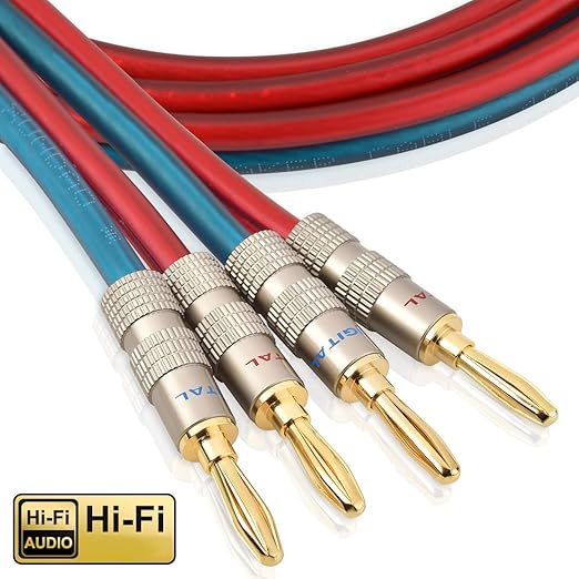 AutCreation Speaker Cable Wire with Banana Plugs,14 AWG HiFi Pure Copper Speaker Wire,99.9% OFC Stranded Copper Wire,Gold Plated Banana Tip Plugs,Red/Blue (5M(16.3ft))