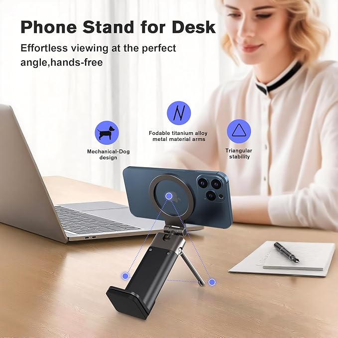 Airplane Travel Essentials Phone Holder,Plane Phone Mount for MagSafe,Foldable Magnetic Phone Stand for Desk 360° Swivel,Universal in Cruise Airplane Travel Gadgets for Men Women for iPhone 17