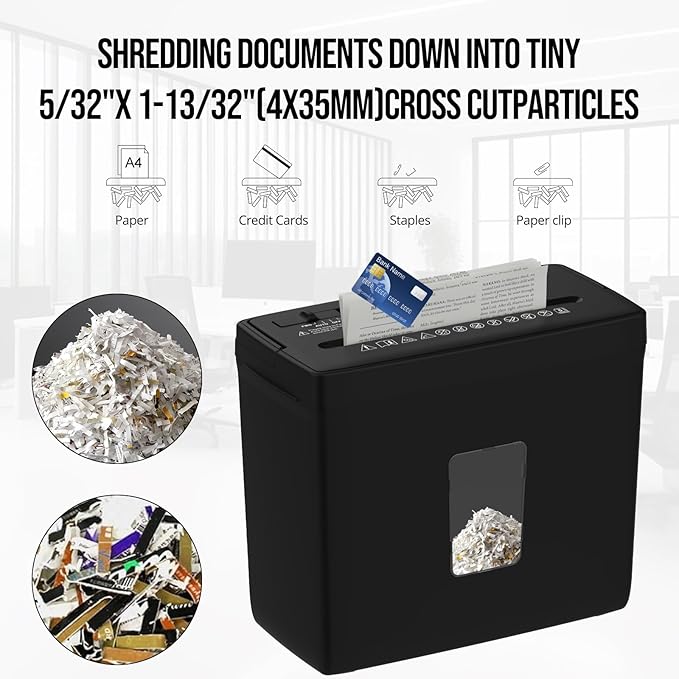 Suntiko Paper Shredder for Home Use,5 Sheets Small Cross Cut Paper Shredder,P-4 Security Level with 2.38-Gallon Basket, 4-Mode Design-Durable & Fast and Jam Proof for Home Office Utilization
