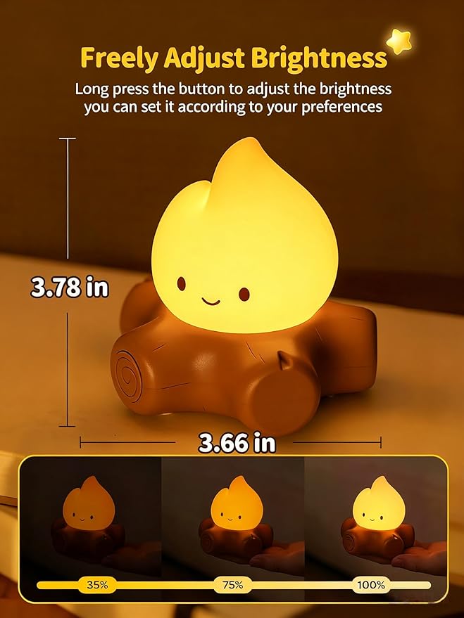 3 PCS Campfire Night Light, Rechargeable Flame Lamp, Cute Desk Lamps for Table Decorations, Flameless Candles Lights Gifts for Kids Teens Friends, Suitable for Birthday Party Holiday Camping Decor