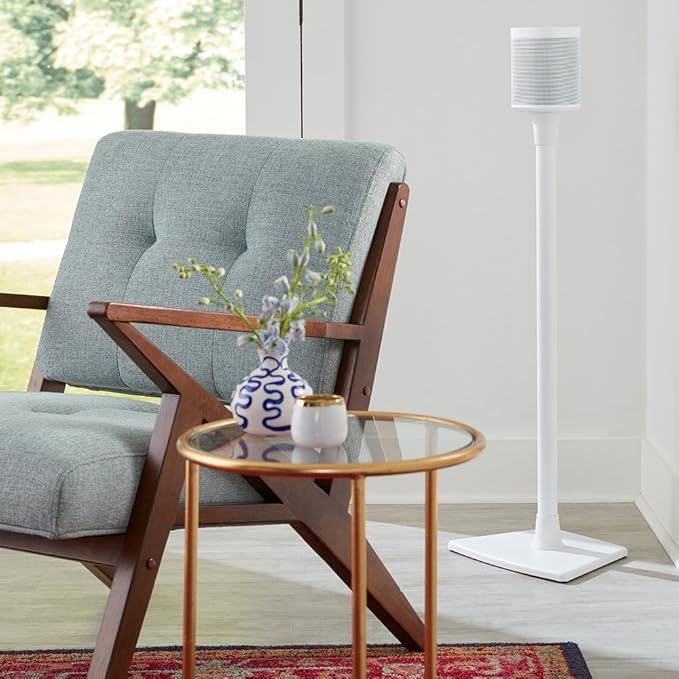 SANUS Wireless Sonos Speaker Stand for Sonos One, Play:1, & Play:3 - Audio-Enhancing Design with Built-in Cable Management - Pair (White) - WSS22-W1