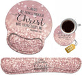 Keyboard Wrist Rest + Mouse Pad Wrist Support Set with Coasters, Non-Slip PU Base Ergonomic Mousepad for Home Office Working Studying Easy Typing & Pain Relief, Bible Verse Philippians 4-13