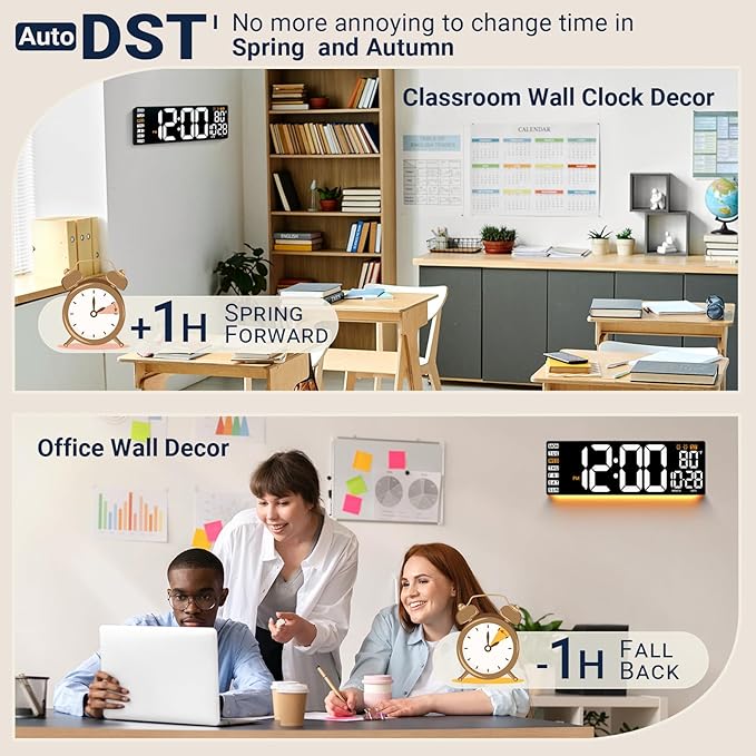 16.5" Large Digital Wall Clock: Wall Mount Decor Clock Large Display for Classroom Dorm Office Game Living Room, House Warming Gifts New Home, Christmas Birthday Gift for Mom Dad Seniors Teen White