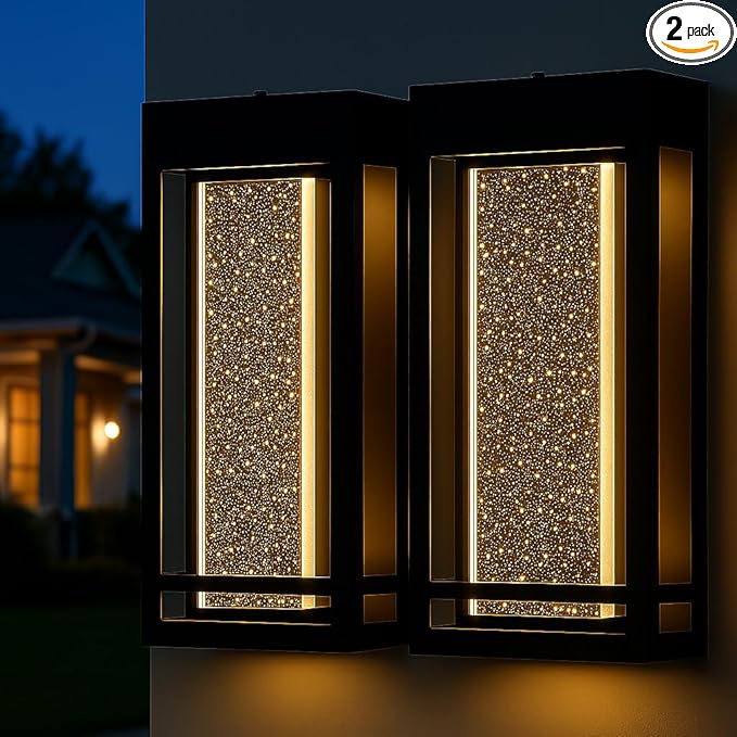 Myhaptim Dusk to Dawn Sensor Porch Lights, Crystal Bubble Exterior Lighting Fixtures, Modern Outdoor Wall Light, Outdoor Lighting Fixture for Porch, 2Pack