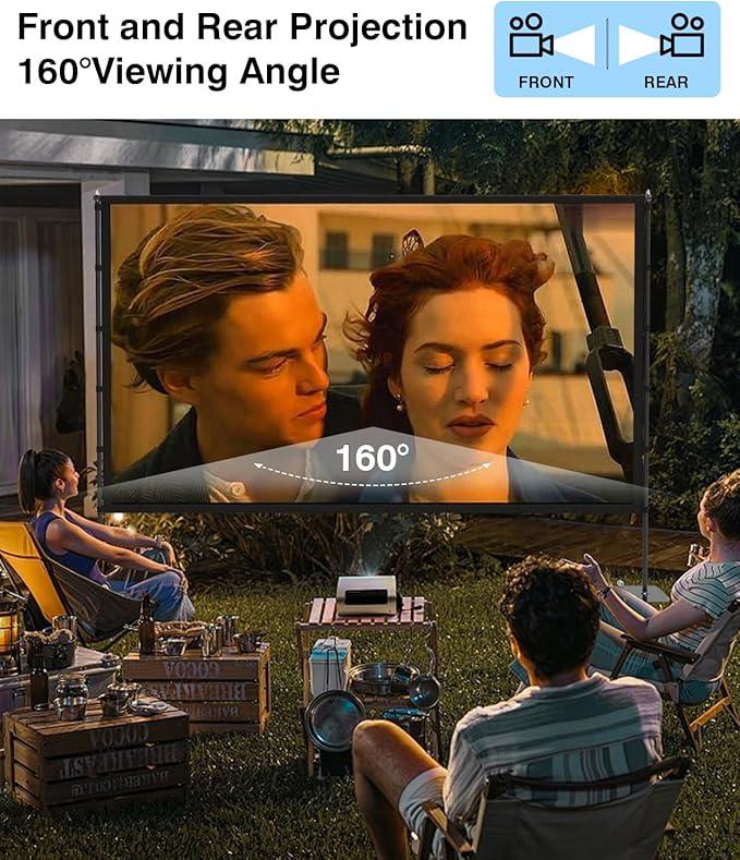 STWUI Outdoor-Projector-Screen-with-Stand - 120 inch Portable Projector Screen Indoor Outdoor Projector Screens 16:9 4K HD Lightweight Movie Screen with Carry Bag for Backyard Movie Night