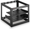 Pyle 10U Network Cabinet - Enclosed Wall Mount Server Rack w/Fan, Lockable Door, Heavy-Duty Wheels, Steel Construction, Vented Shelves, Easy Access, 19" Equipment Compatible, 20 x 20 x 17 in (Black)