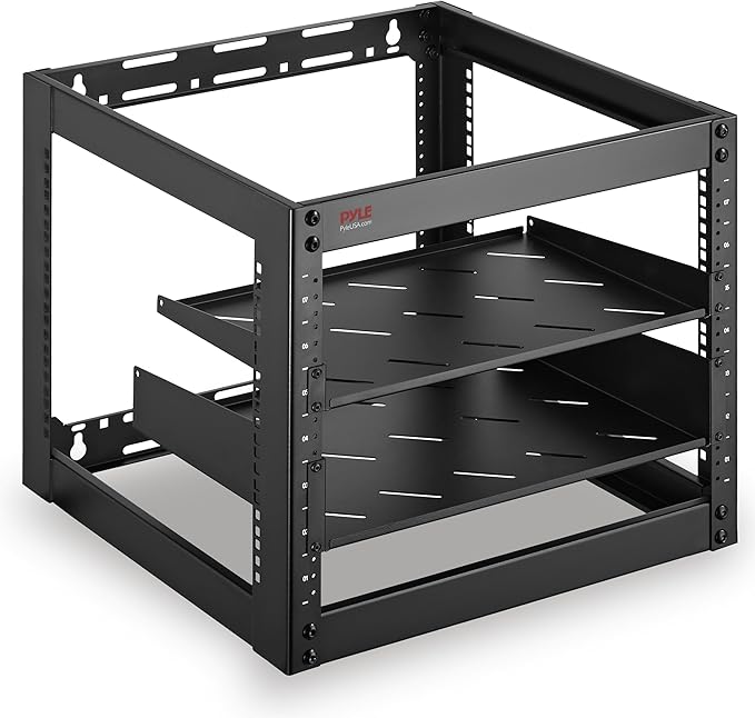 Pyle 10U Network Cabinet - Enclosed Wall Mount Server Rack w/Fan, Lockable Door, Heavy-Duty Wheels, Steel Construction, Vented Shelves, Easy Access, 19" Equipment Compatible, 20 x 20 x 17 in (Black)