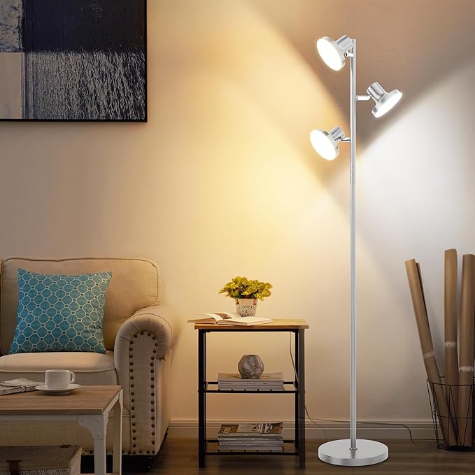 SIBRILLE 36W LED Tree Floor Lamp, Modern Dimmable Standing Lamp with Remote & Touch Control, 4 Color Temperatures, 3 Rotatable LED Light Floor Lamps for Living Room, Bedroom, Office