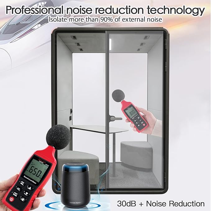 Soundproof Office Pod Booth Black, for 2 Person Meeting Pod, Quiet Meeting Pod with Acoustic Panels, Portable Modular Pod, Privacy Phone Booth for Calling, Personal Workspace H92in W63in D55in