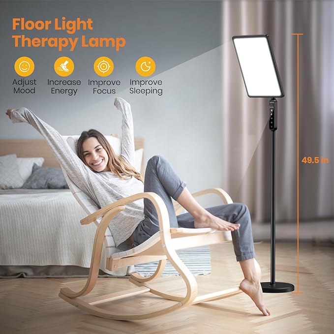 LASTAR Light Therapy Lamp, 12000LUX Therapy Light UV-Free &Full Spectrum Sun Lamp,Remote Control/4 Color Temperature/5 Brightness/4 Timer/2 Height Floor Sunlight Therapy Lamp