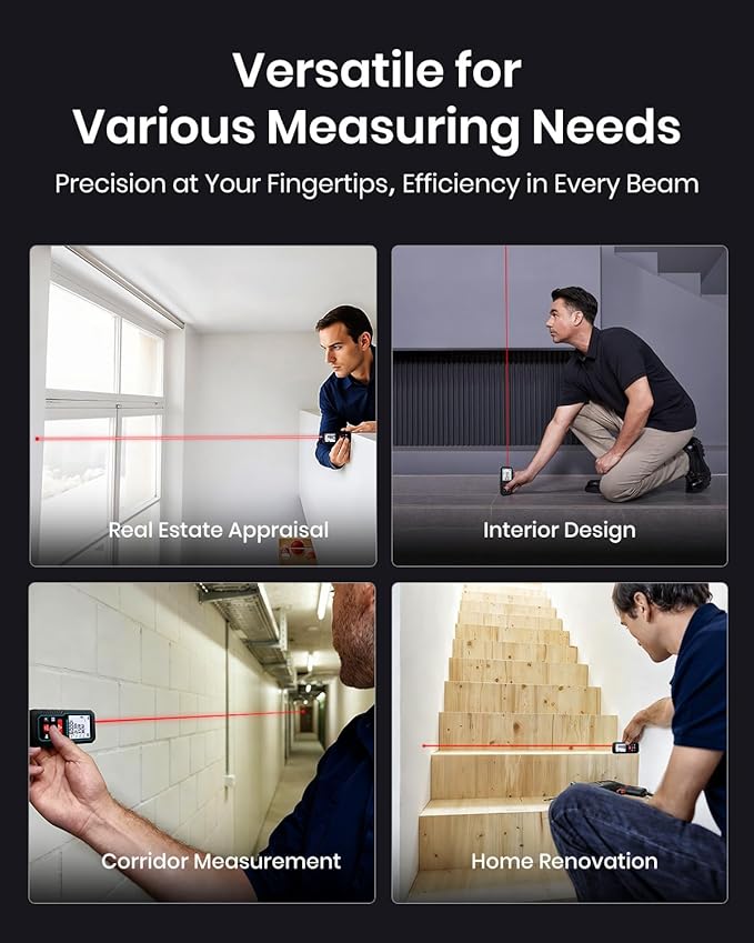 Laser Measure Device, MiLESEEY 393ft Digital Laser Tape Measure with Upgrade Electronic Angle Sensor, 2mm Accuracy, Area Measurement,Volume and Pythagoras, 2" LCD Backlit,Mute, Battery Included