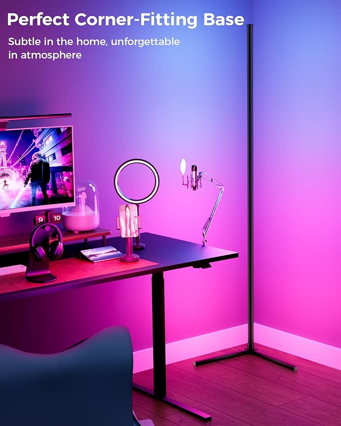 boostool LED Corner Lamp, 65" RGB Corner Floor Lamp with 16 Million DIY Colors, 216 Dynamic Light Effects and Music Sync - App and Remote Control LED Lamp for Bedroom, Living Room, Gaming Room