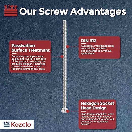 Kozelo 4pcs Socket Head Cap Screws - [M4-0.7 x 115mm] 304 Stainless Steel Allen Socket Drive for Electrical Motor 3D Printing Fan Engine Replacement Use, Silver