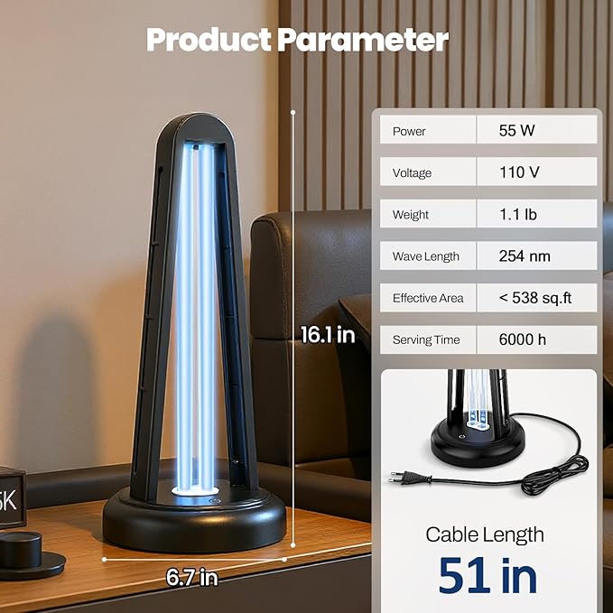 UV Light Sanitizer, 55W Classic Ultraviolet Sanitizer, Ultraviolet Light with 3 Speed Timings, Home Disinfection Device, Dust Mites Remover for Room, Kitchen, Hotel, Office