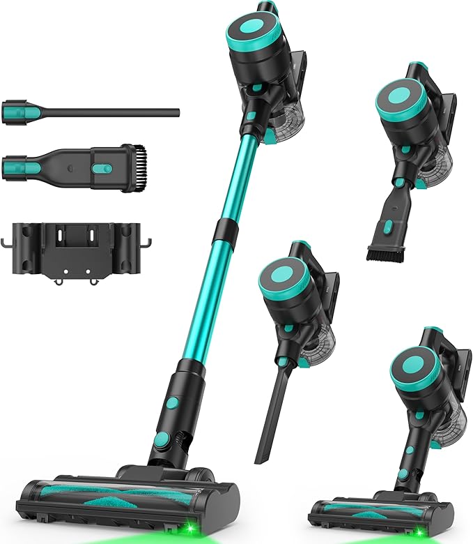 Zefiro 350W Cordless Vacuum Cleaner,45Mins Runtime Vacuum Cleaners for Home, Anti-Tangle and 1.5L Dust Cup, 6 in 1 Lightweight Vacuum for Hardwood Floor Carpet Pet Hair