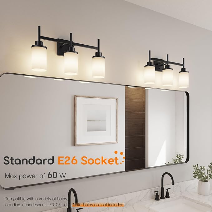 AONEON Vanity Lighting Fixtures Oil Rubbed Bronze 3-Light with White Frosted Glass Shade, Wall Sconces for Bathroom Cabinet Porch Kitchen T001ORB-L3