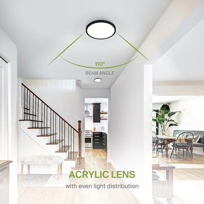 ASD LED 9" Round Flush Mount Ceiling Light Fixture, Low Profile Surface Lighting | 5CCT, Dimmable, Ultra-Thin, ETL Listed | 18W 1660LM 2700-6000K 120V | Kitchen, Bedroom, Hallway Lamp | Black, 12 Pack