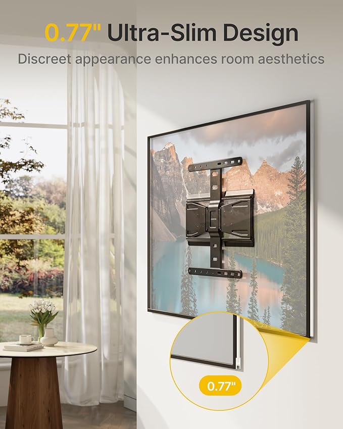 monTEK 0.77" Ultra Slim TV Wall Mount for 37-75 Inch TVs, Thin Low Profile Full Motion TV Wall Mount with Articulating Dual Arms, 4X Weight Tested, Max VESA 400x400mm, Fits 16/18" Studs