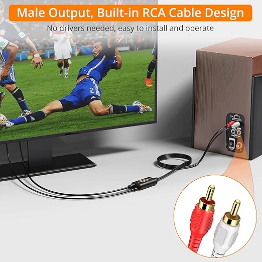 Neoteck 192kHz DAC Converter 7ft/2.1m Optical to RCA Cable SPDIF to RCA Digital to Analog Converter for HDTVs Set-Top Boxes DVD/Blu-Ray Players-Male Output